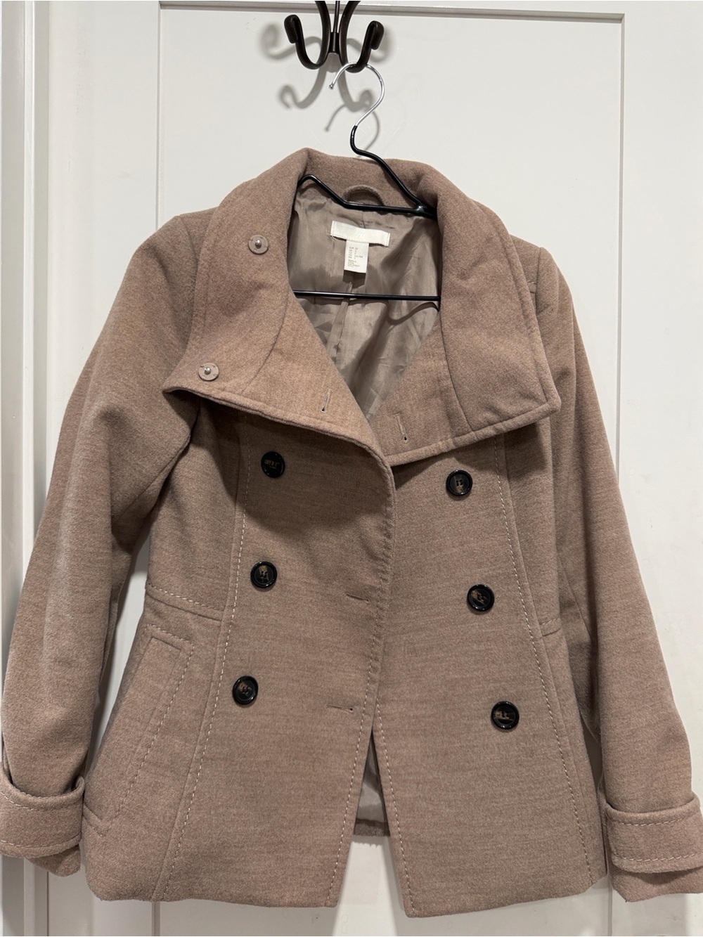 H&M Women's Double-Breasted Peacoat in Taupe